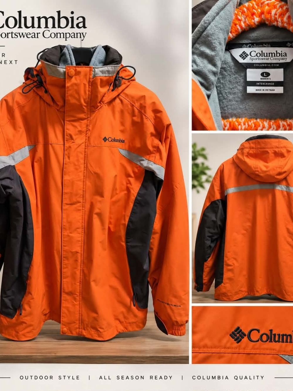 Columbia Men's Orange and Black Waterproof Hooded Rain Jacket